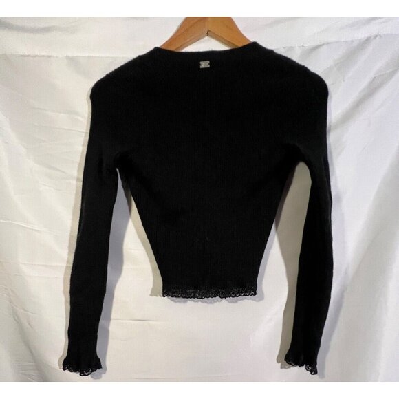 For Love And Lemons Nina Black Knit Crop Cardigan Sweater Size XXS - Picture 2 of 7